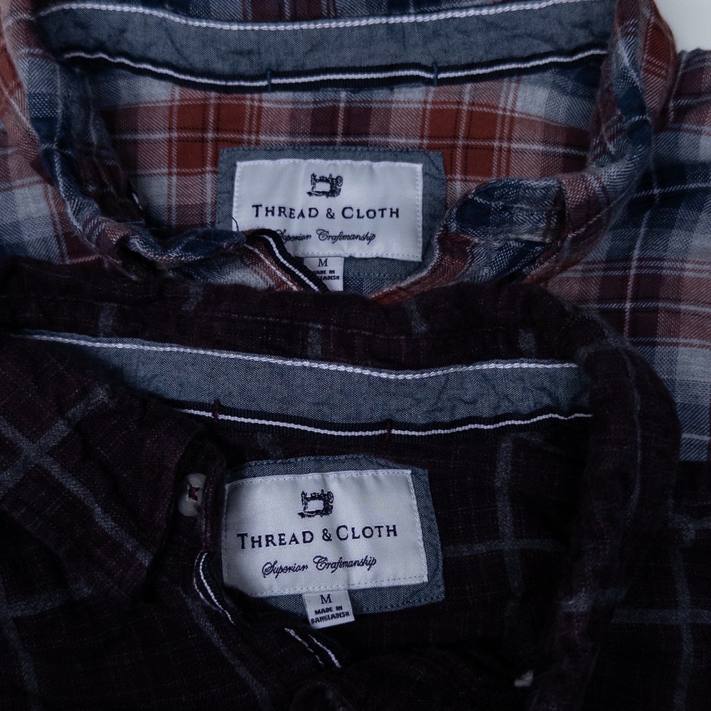 Thread & Cloth Mens Button Down Shirt Medium Multicolor Plaid Flannel Lot of 2